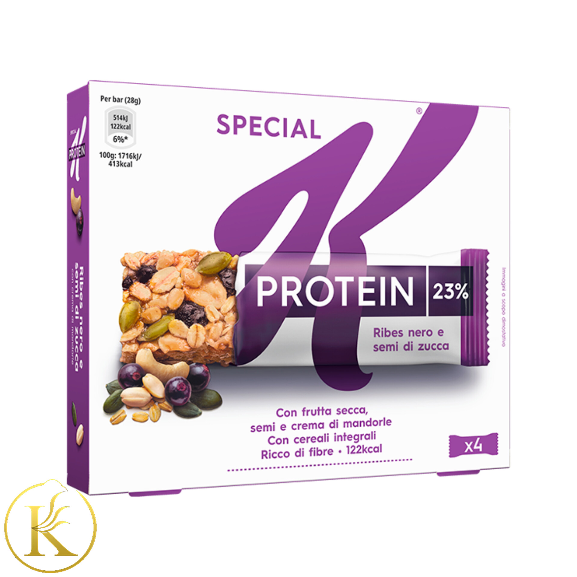 پروتئین بار کی اسپشیال با طعم بری و مغزیجات بسته ی ۴ عددی k special