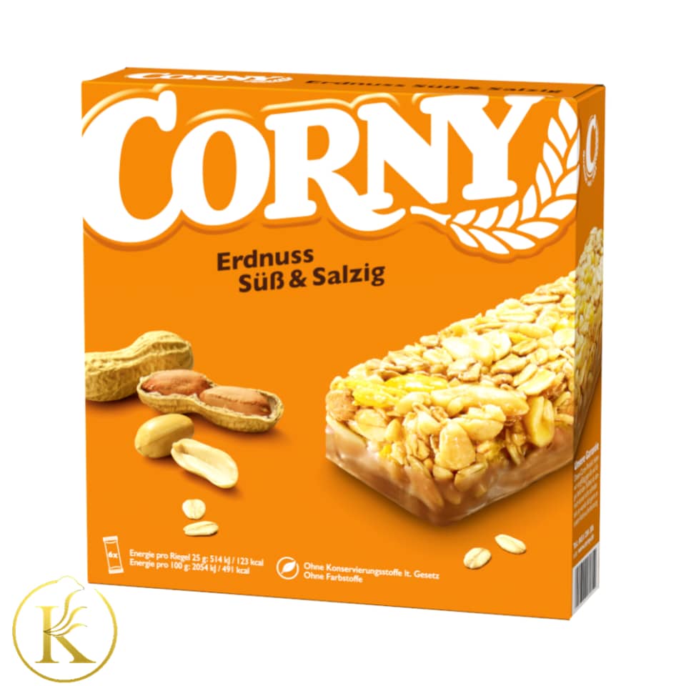 پروتئین بار رژیمی کورنی آلمان با طعم بادام زمینی بسته ی 6 عددی (150 گرم) corny