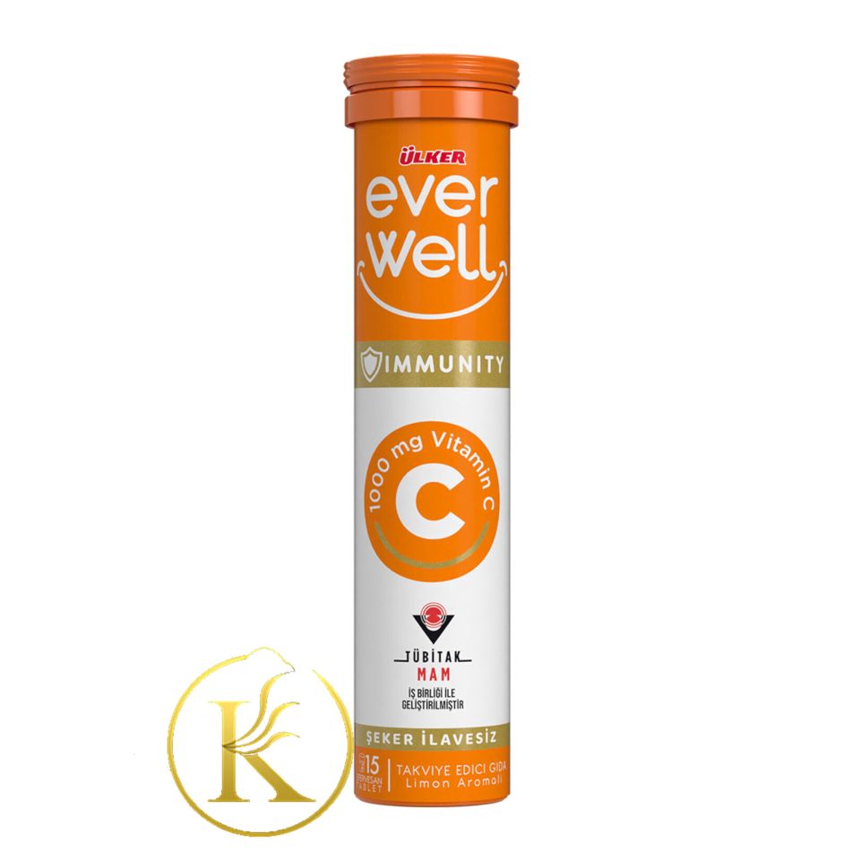 قرص جوشان ویتامین سی اولکر ترکیه با طعم لیمو (۶۷.۵ گرم) ulker everwell vitamin c